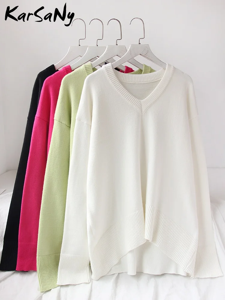 Winter sweaters Oversize For Women Fashion 2022 Pull V Neck Basic White Sweaters Ladies Yellow Loose Sweater Women Pullover Rosy
