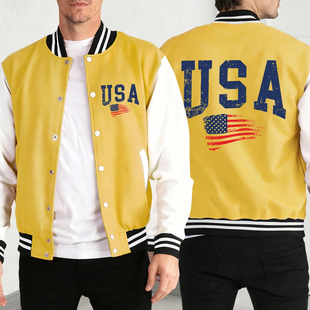 

Мужская куртка с принтом национального флага США, свободная бейсбольная майка в стиле хип-хоп, флисовые пальто на пуговицах, унисекс, осенняя повседневная одежда