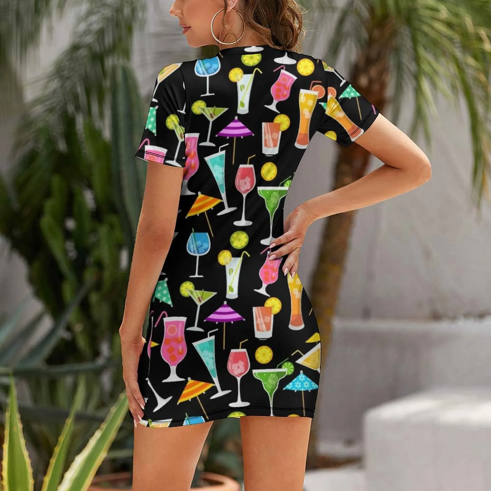 Cocktail Happy Hour Party Time Pattern Short Sleeved Dress cute dress long sleeve dresses Dress