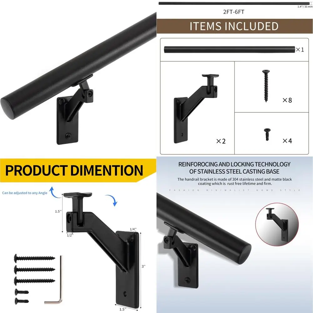 Roestvrijstalen leunenset voor binnen en buiten, moderne aluminium staafset, 1,4 diameter, verstelbare beugels voor trappen