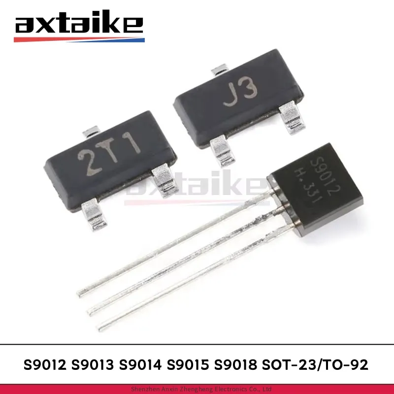 100PCS S9012 S9013 S9014 S9015 S9018 S9011 2T1 J3 J6 M6 J8 SOT-23 TO92 NPN PNP 15/25/45V 50/100/500mA SMD Triode DIP Transistor