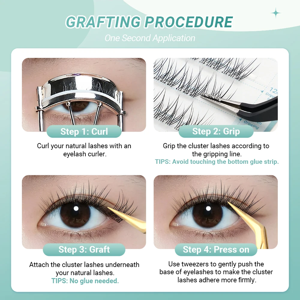 Lashtalk Senza Fascia Ciglia Finte Cluster Segmenti di Coda di Pesce Autoadesivi Ciglia Anime Naturale Morbido Nessuna Colla Necessita Trucco di Bellezza