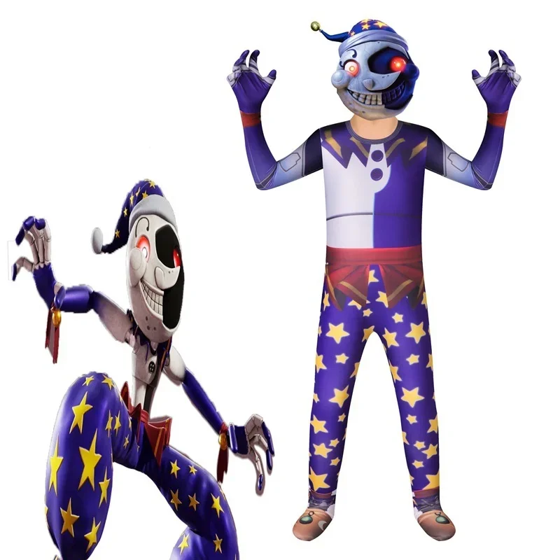 Anime Sundrop Fnaf Sun Clown Cosplay Kleding Jongens Meisjes Bodysuit Met Masker Carnaval Party Jumpsuit Halloween Kostuums Voor Kinderen