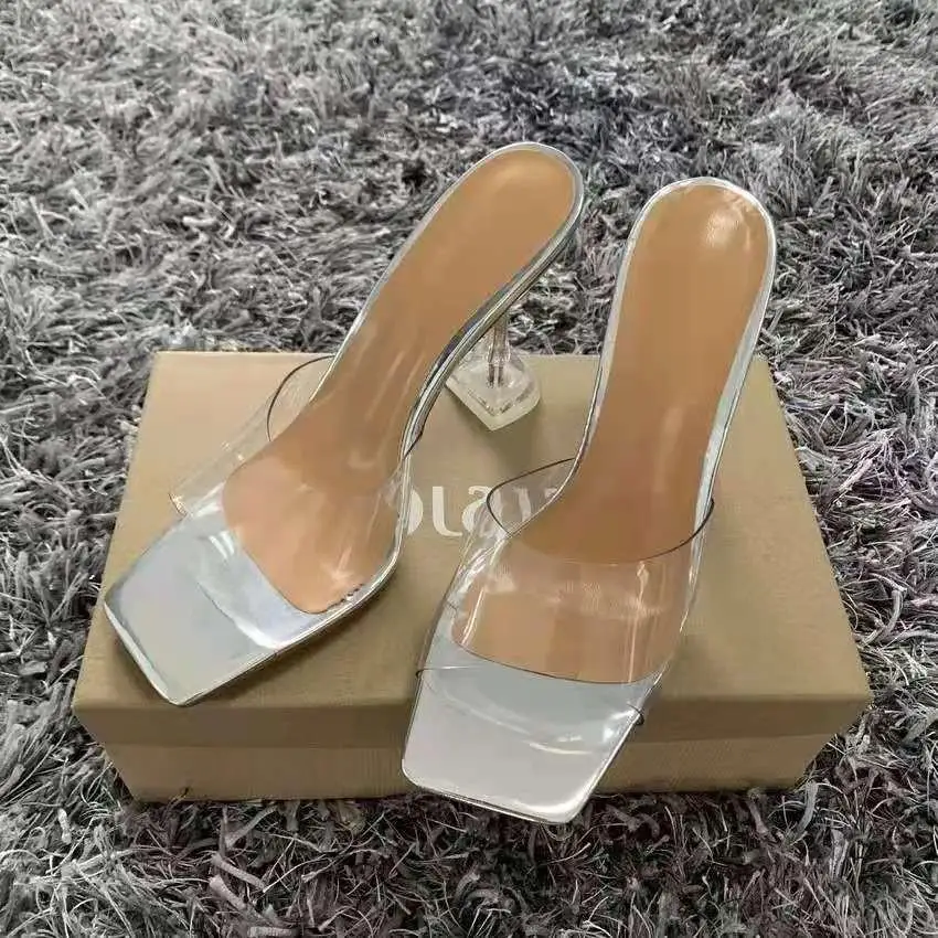 Transparent PVC Sandals Women Pointed Clear Crystal Cup High Heel Stilettos Sexy Pumps Summer Shoes Peep Toe Women Pumps Size 43