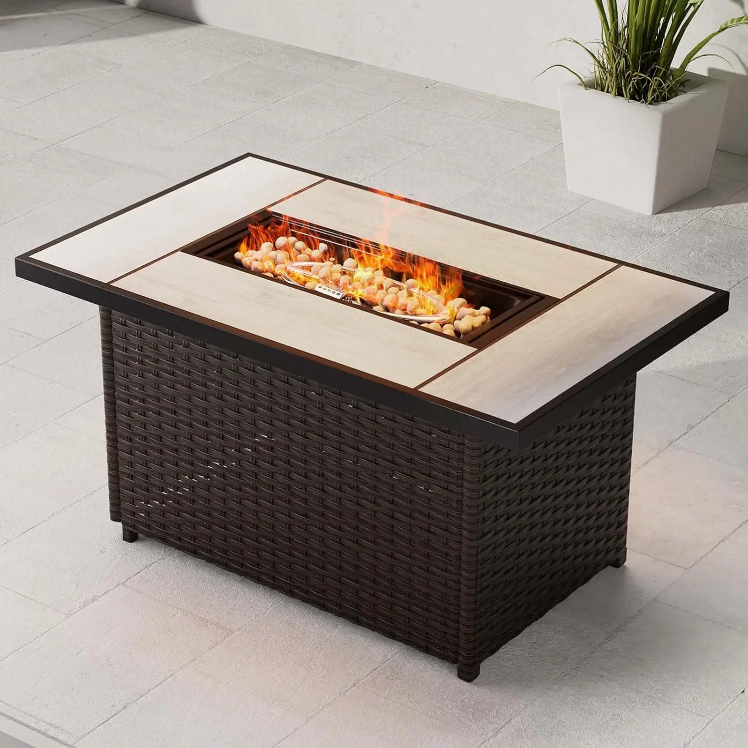 Grand patio Outdoor Propane Fire Pit Table with Cover/Lid for Patio, 43 inch 50,000 BTU,Wicker/Rectangle