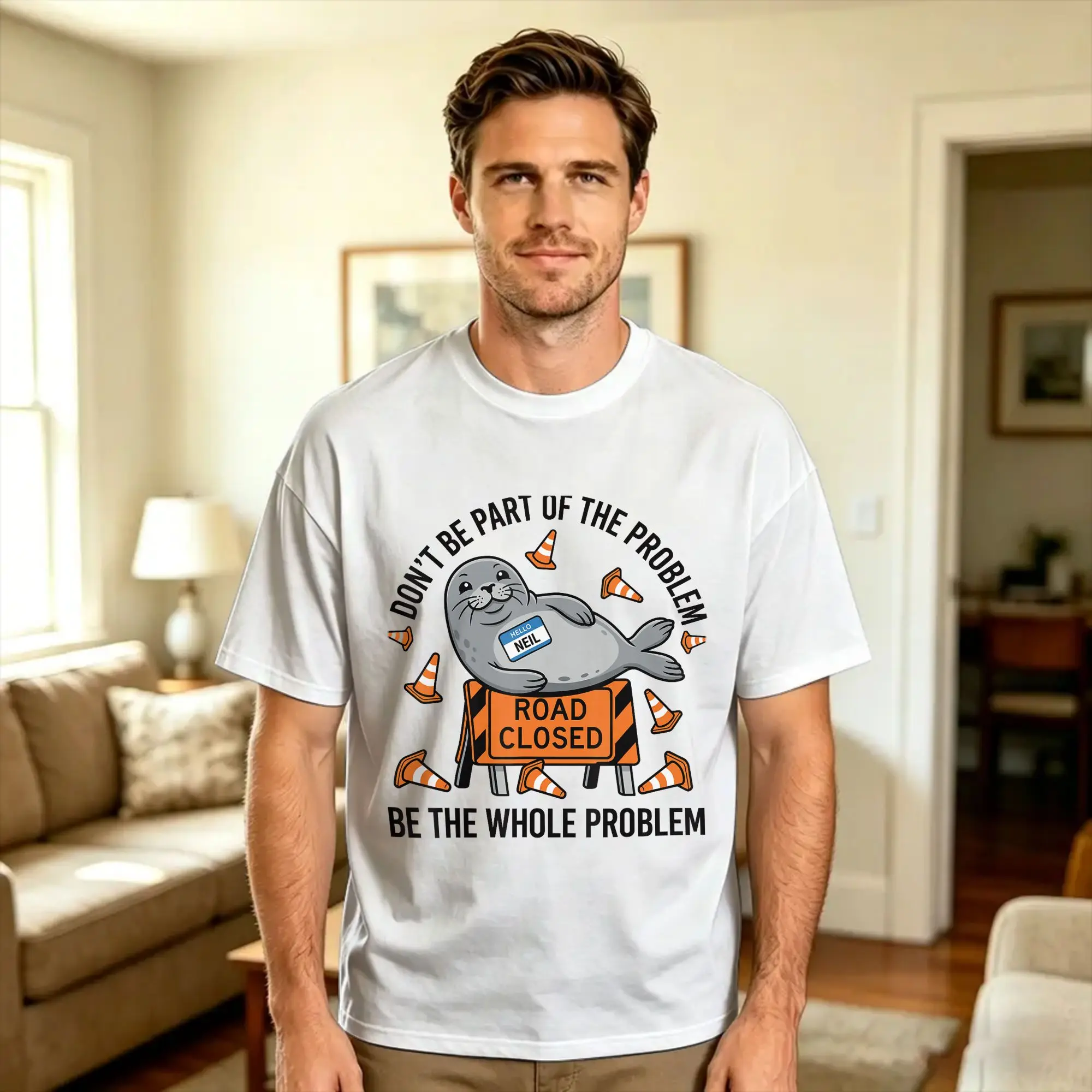 Vintage T-Shirt Summer Neil The Seal Dont Be Part of The Problem Neil Road Hip Hop T Shirts  Cotton Tee Shirt  Short Sleeve Tops