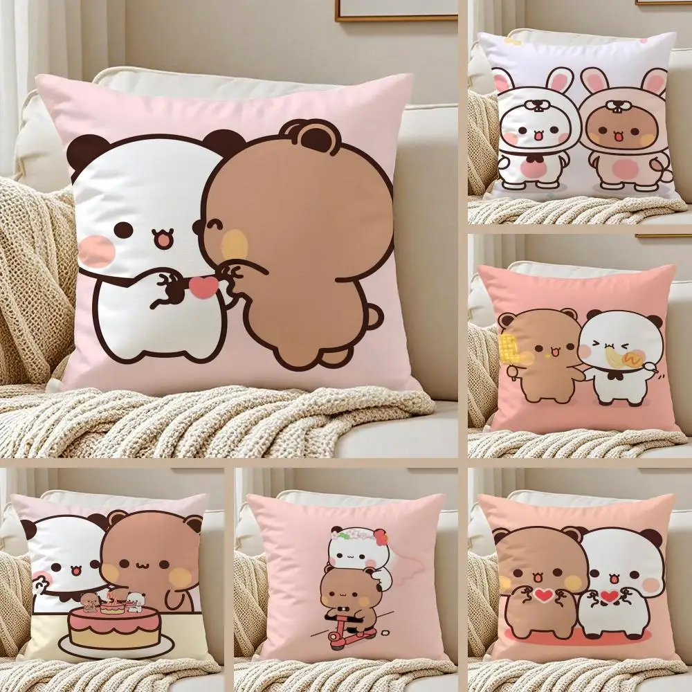Panda B-Bubu D-Dudu Cushion Cover Silky Short Plush Double-Sided Printed Pillow Case for Sofa All Seasons Home Decor Gift