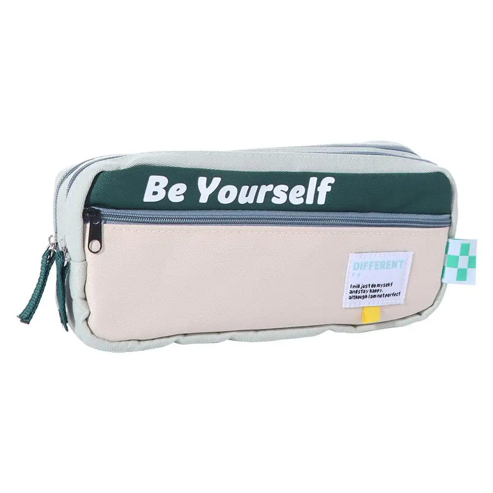 

Canvas Double Zippers Pencil Case Organizer Dirt Resistant Storage Pencil Bag Large Capacity Multifunctional