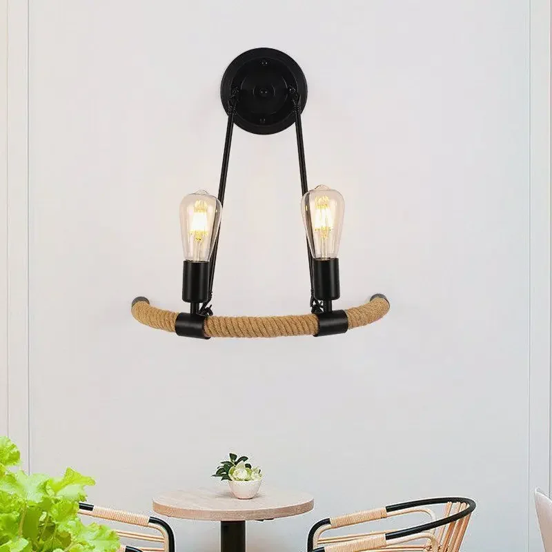 Hemp Rope Wall Lamp Retro Industrial Style American Country Restaurant Bedside  Retro Hanging Decoration Maison Home Decor