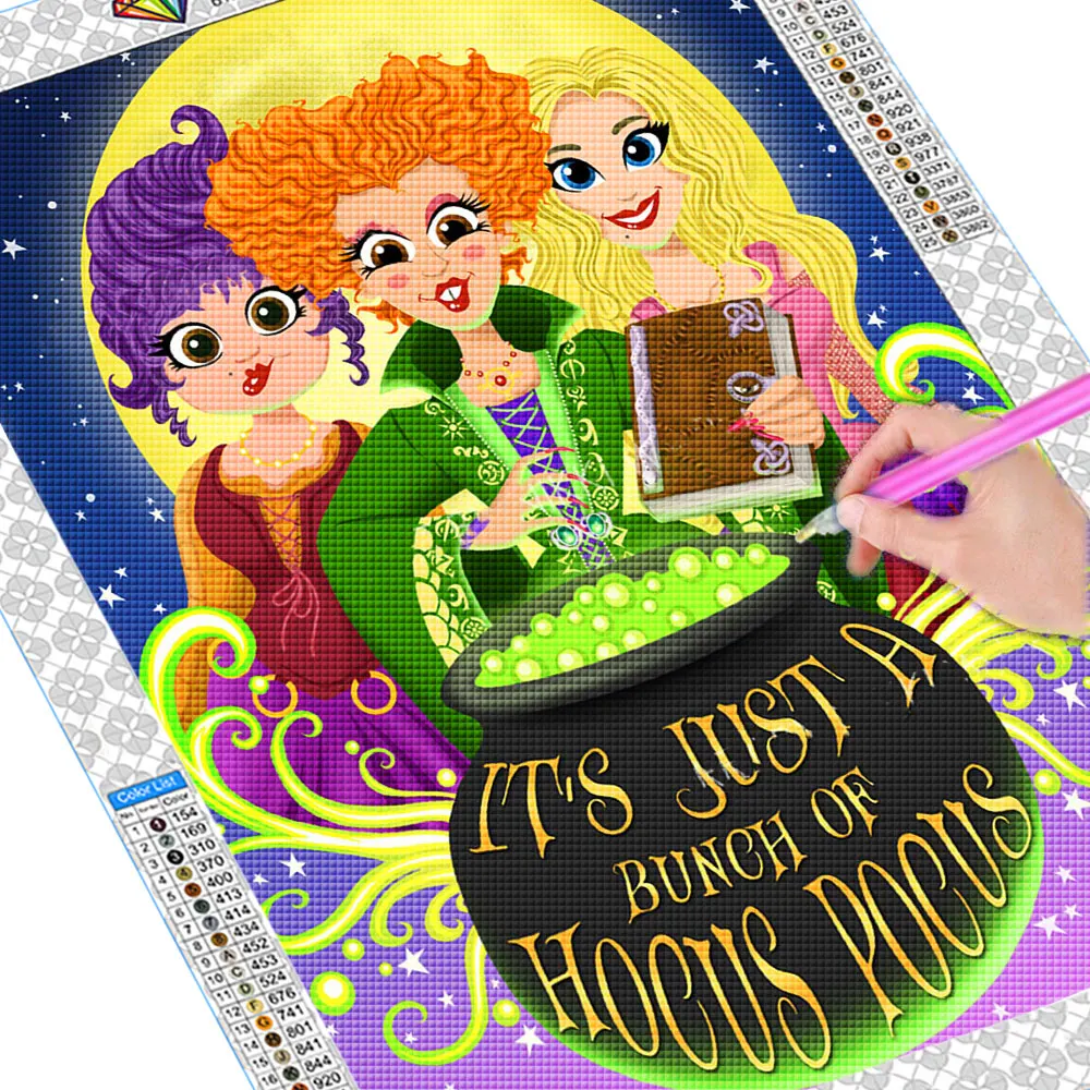 2025 جديد ديزني Hocus Pocus الماس التطريز الكرتون الماس اللوحة فسيفساء صورة الراين جدار المنزل ديكور الهالوين