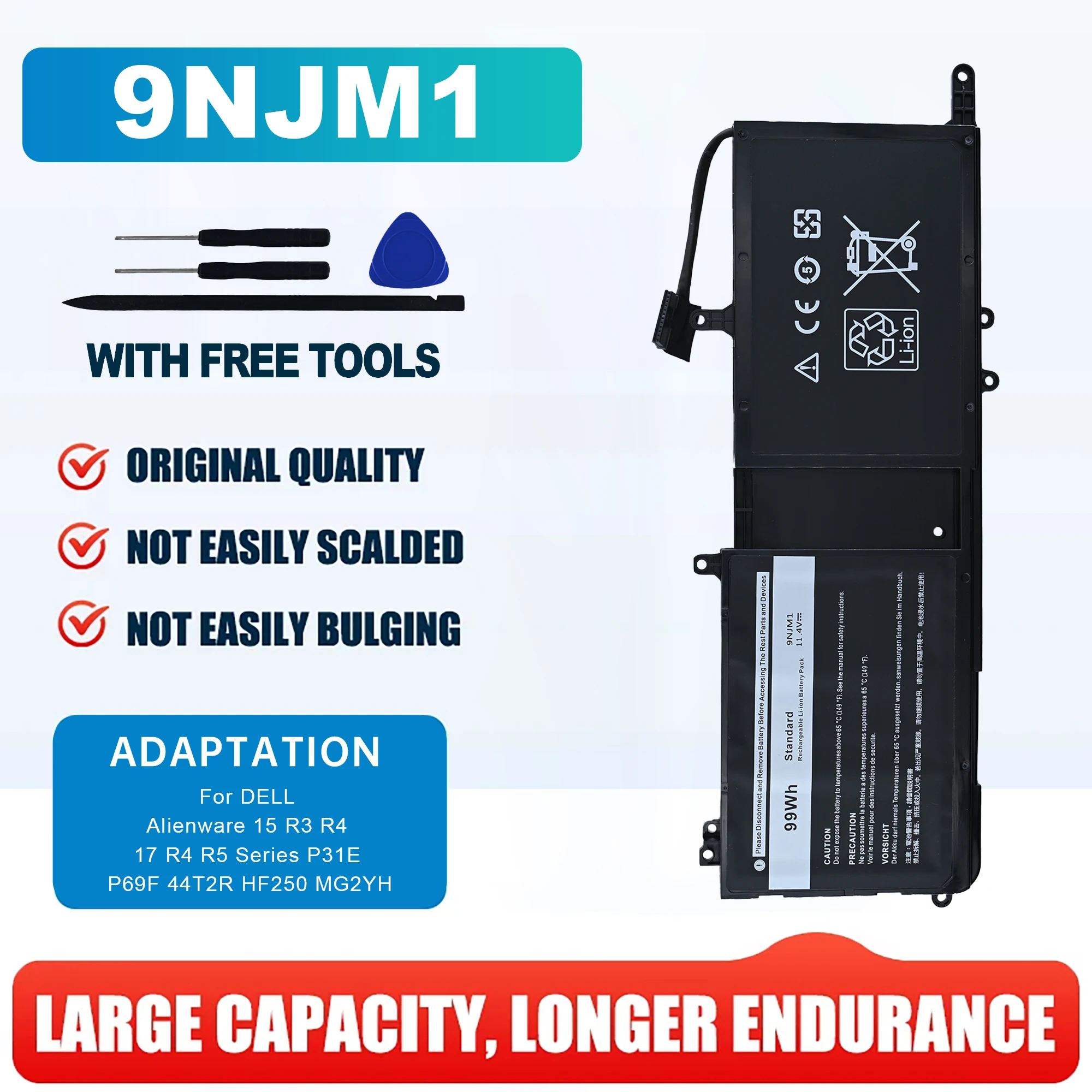 99Wh 9NJM1 Laptop Battery for Dell Alienware 15 R3 R4 17 R4 R5 Series Notebook 0546FF 0HF250 44T2R HF250 MG2YH 0MG2YH 11.4V