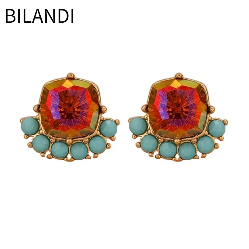 Bilandi Fashion Jewelry Vintage Temperament Glass Stud Earrings For Women Female Gifts Simply Design Ear Accessories Hot Sale