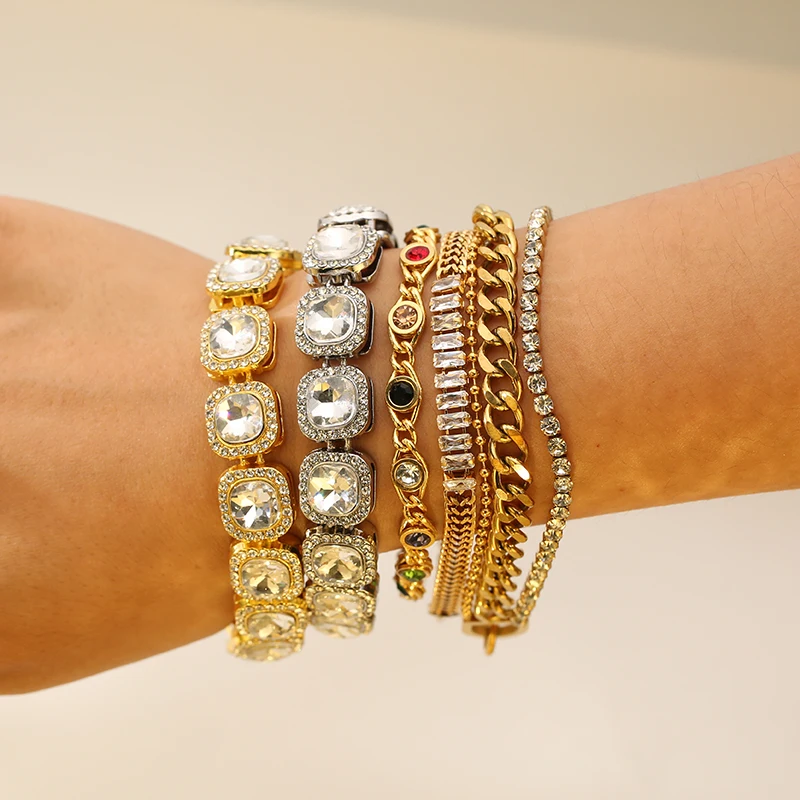 GANPUP 316L Edelstahl Große Glänzende Zirkonia Armband Armreif Für Frauen Männer Wasserdicht Chunky Kubanischen Kette Handgelenk Schmuck Geschenk – Detail 5