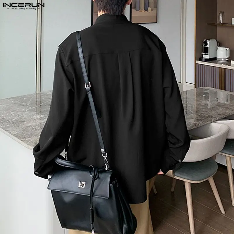 INCERUN Męska Koszula Jednolita Kolorystyka Zamek Błyskawiczny Długi Rękaw Luźny Krój Odzież Męska Streetwear Koreański Styl Moda Casualowe Bluzki Koszule Męskie S-5XL 2025