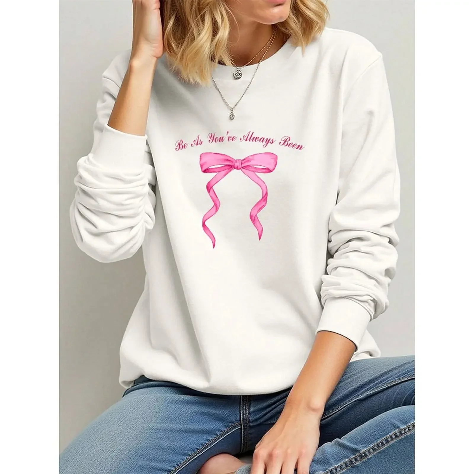 

Round Neck Women Pullover Sweatshirt Velvet Comfortable Winter Casual Long-sleeved Printed Pattern Sweater Winter Woman Clothes