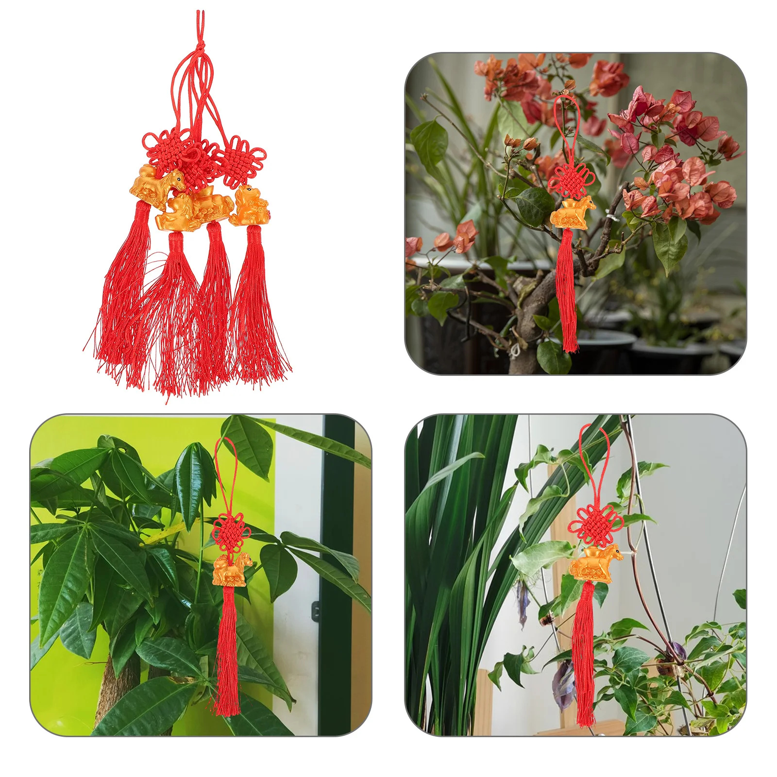 

8pcs 2026 Horse Year Chinese New Year Ornament Hanging Decor Lucky Knot Pendant Fu Ingot Mini Statue For Lunar Festival Tree Car