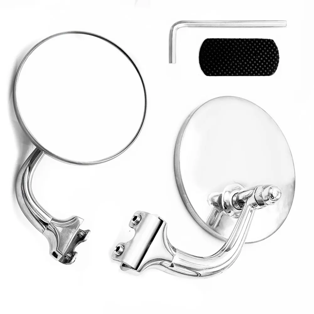 2PCS Vintage Classic Car Silver Round Side Mirror Stainless Steel Retro Exterior Parts Mirror Covers
