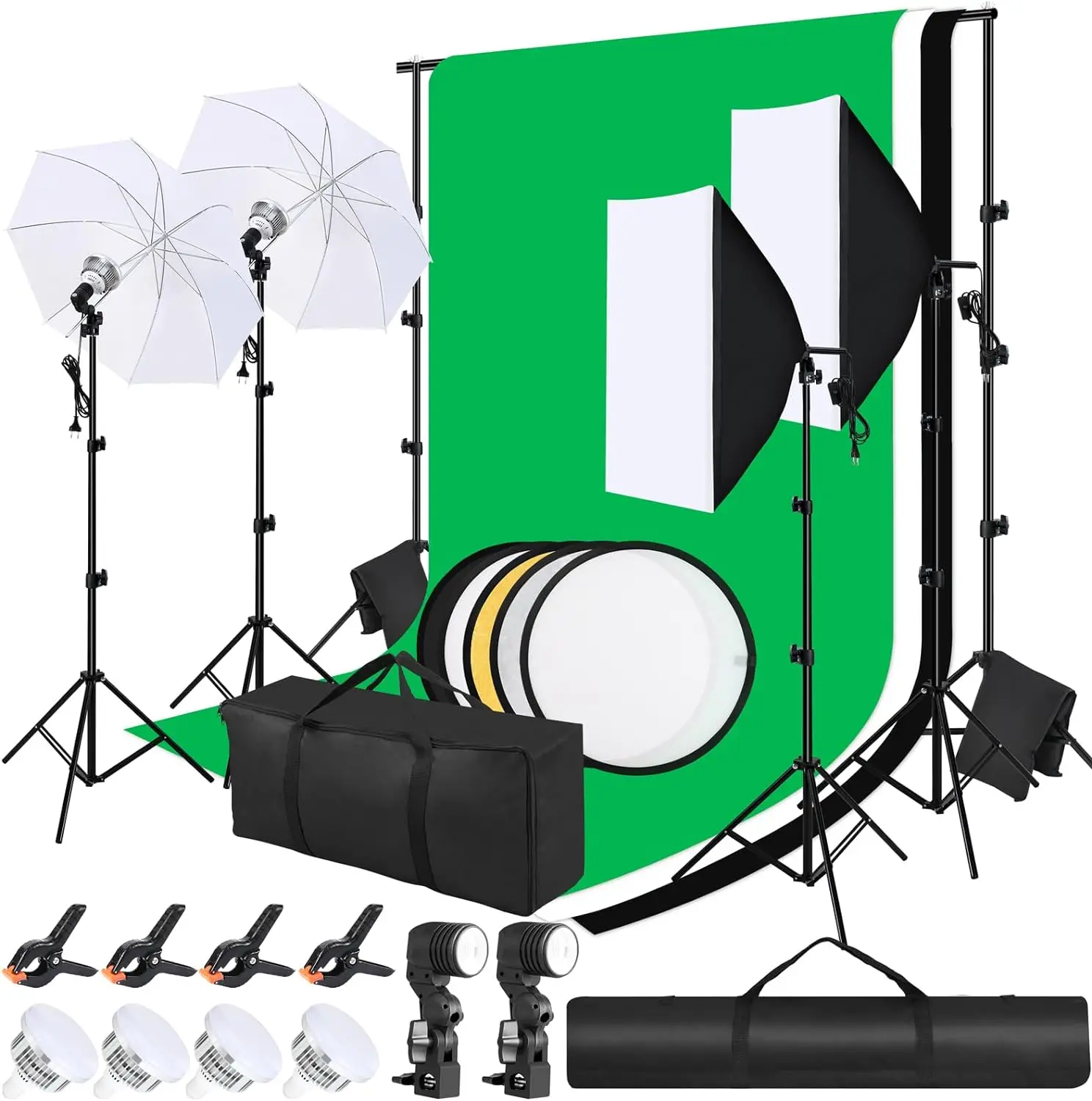 Photography Lighting Kit 3x2m Backdrop Support System, LED Softbox Set 5500K Bulb Umbrella Video Studio Continuous Lighting Kit