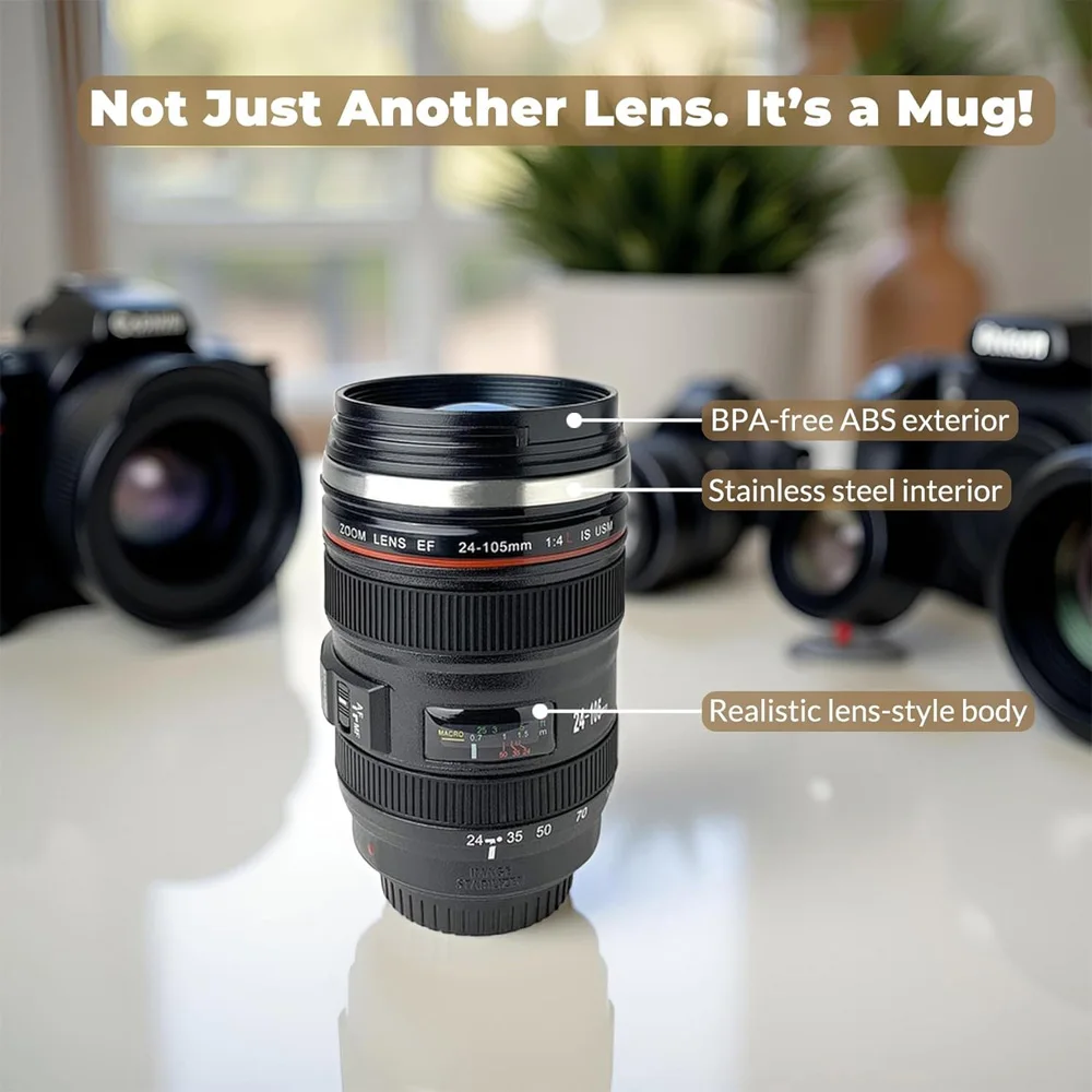 Cup Thermal Water Bottle Stainless Steel Camera Lens Coffee Cup With Lid Tumbler Thermo Bottle Leak Proof for Camping Drinkware