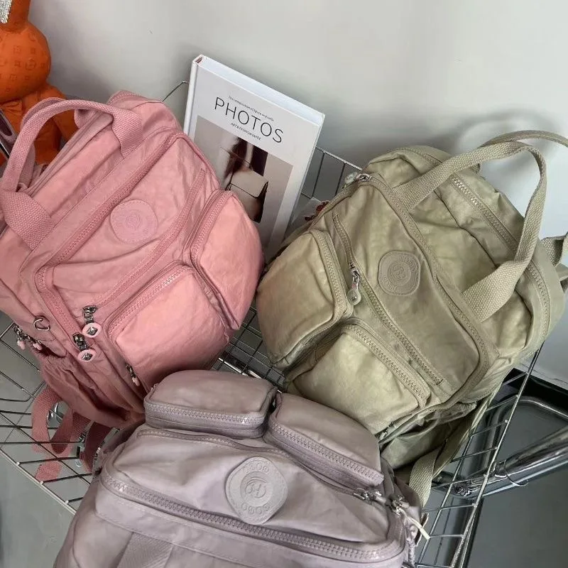 Mode Multi-Pocket Damen rucksack weichen Griff einfarbigen Nylon Reise rucksack leichte lässige Schul rucksäcke