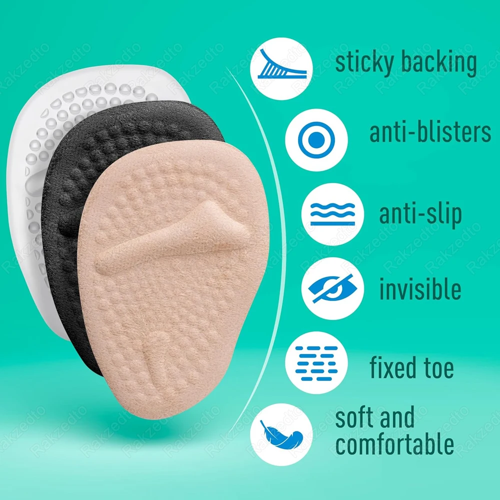 6Pcs Metatarsal Pads Ball of Foot Cushions Silicone Forefoot Insert Pad for Women High Heels Sandals Non-Slip Adhesive Shoe Pads