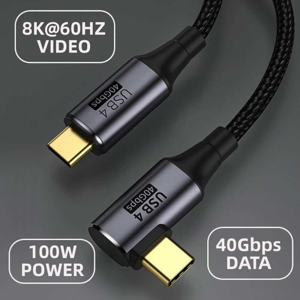 

C-Type Fast Charging cable USB4 40Gbps with 100W Charging and 8K@60Hz 5K@60Hz Compatible with Thunderbolt3/4 Angled USB4 Cable