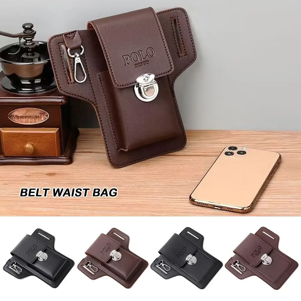 

New Multifunctional Belt Waist Bag Portable PU Phone Waist Bag Vintage Leather Bag Solid Color Outdoor Sports Bag