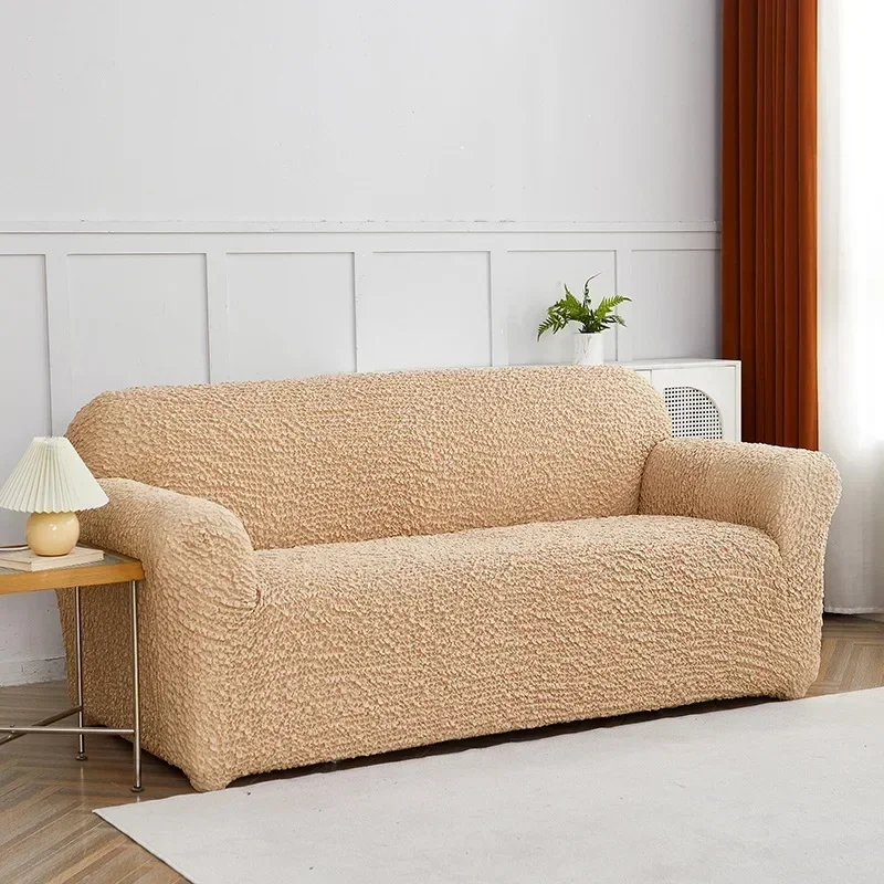 High-Quality Wrinkled Yarn Sofa Cover Solid Color All Cover Elastic Couch Covers Recliner Slipcover for Living Room and Office