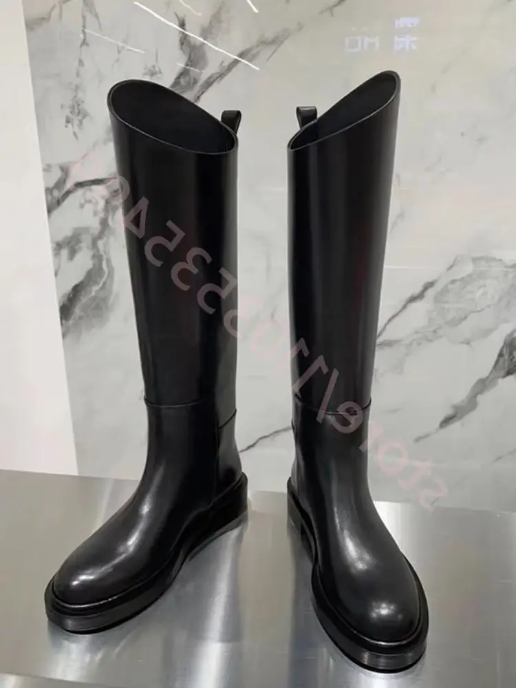 

2025 Autumn Round British Style Long Boots Sexy Ladies Model Catwalk Thick Heel Knee-High Boots Fashion Casual Zip Knight Boots