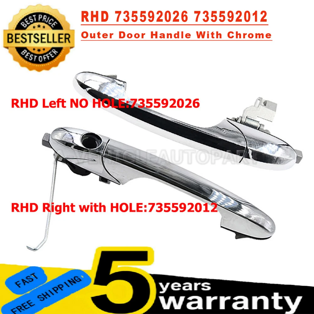 Outer Door Handle With Chrome LHD 735592014 735592024 RHD 735592026 735592012 For Fiat 500 2007-2020 Alfa Romeo 147 2000-2010