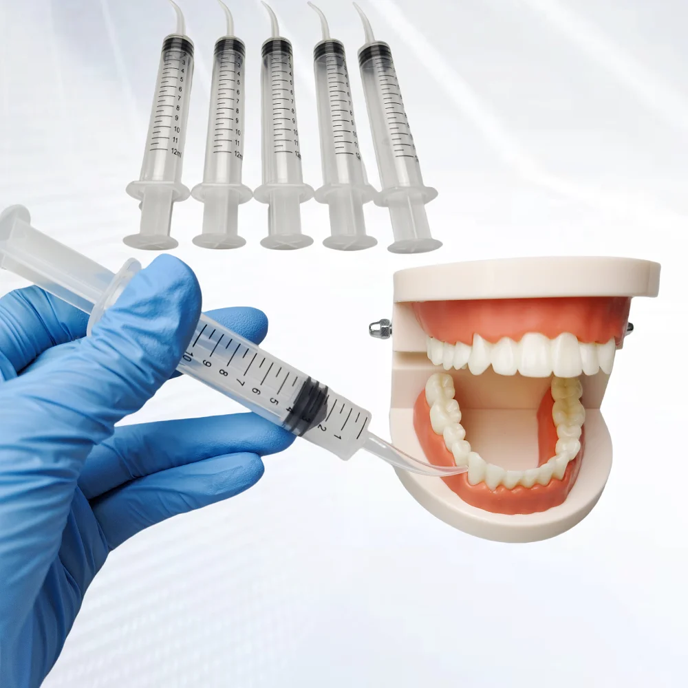 

5Pcs Disposable Dental Irrigation Syringe with Curved Tip - Plastic Teeth Flushing Syringe for Dental Impression & Cleaning