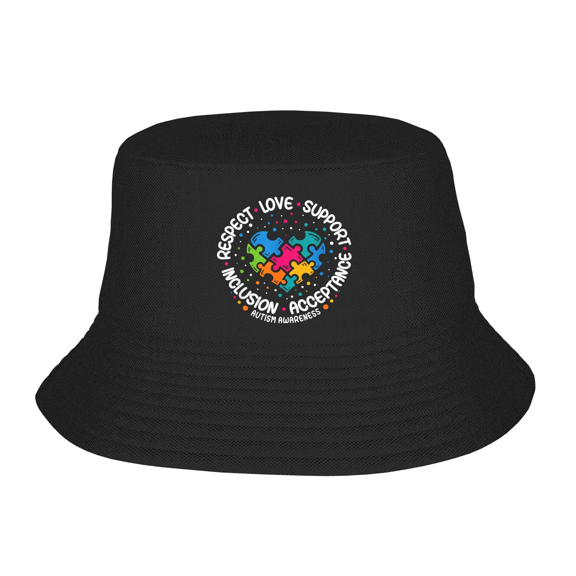 Autism Awareness Respect Love Support Blue Autism Bucket Hat Outdoor Fisherman Caps Beach Travel Sun Hats Men Casual Print Cap