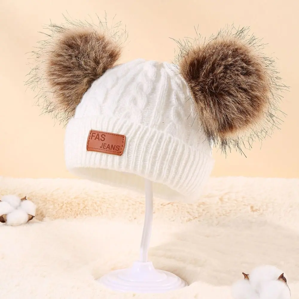 

Solid Color Baby Hat Scarf Gloves Set Windproof Knitted Beanie Pompom Knitted Hats Warm Thicken Pompom Toddler Bonnet Christmas