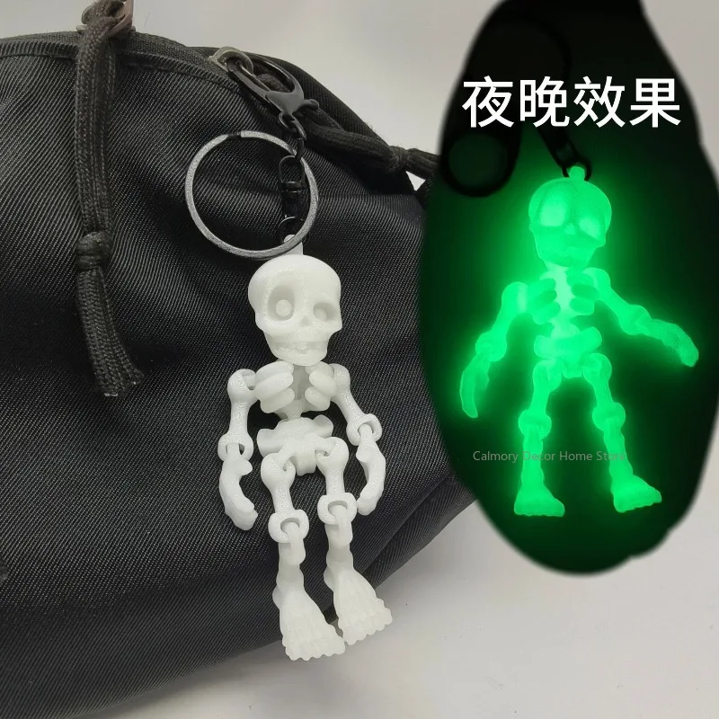 3D Printed Skeleton Keychain Pendant Halloween Skeleton 3D Joint Mobility Keychain Key Ring for Bags Decoration Birthday Gifts