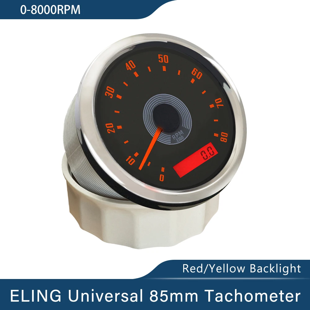 ELING Newest 85mm Waterproof Tachometer with LED Hourmeter Adjustable 0-8000RPM 0-10000RPM for Motorcycle Marine 12V 24V