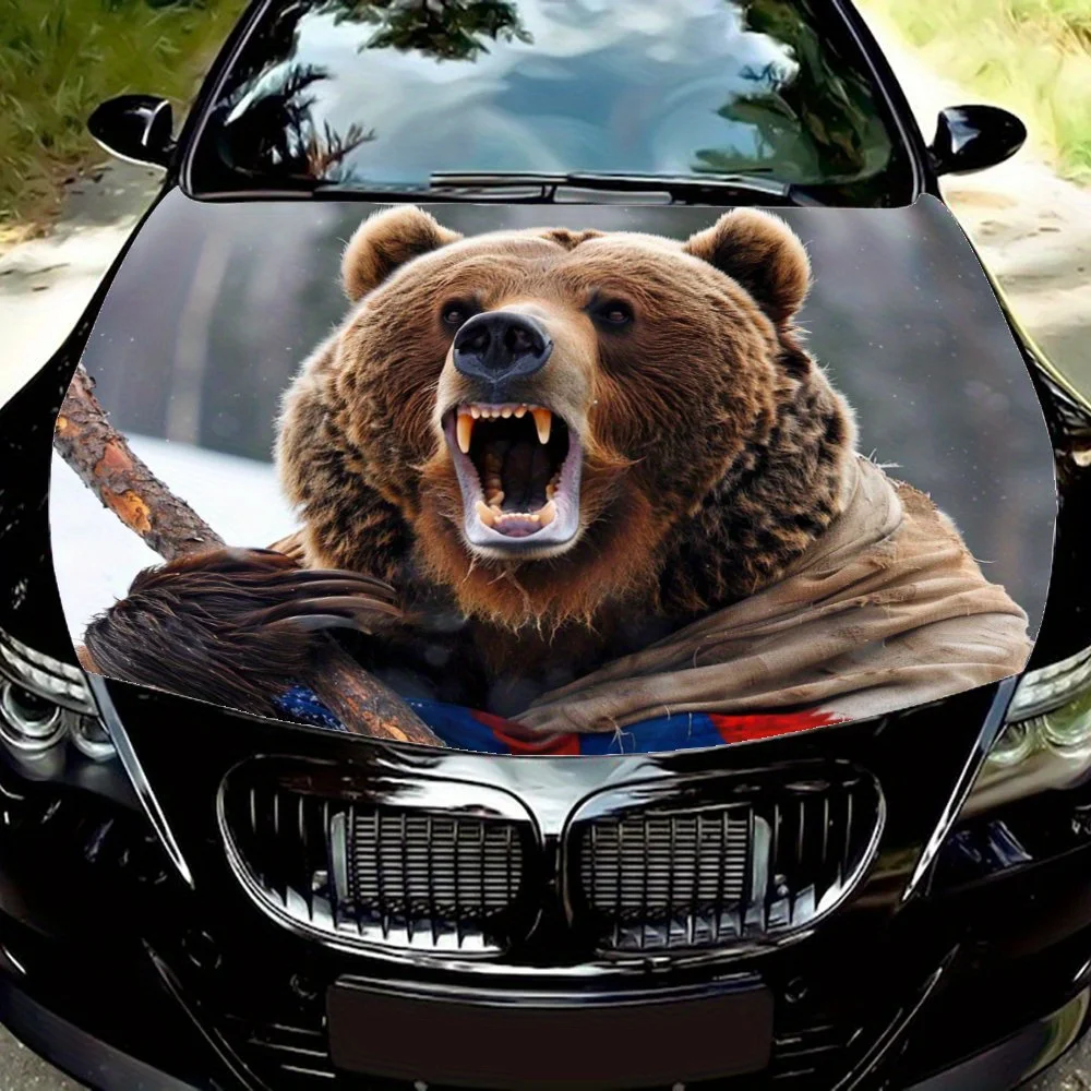 

Brown bear with a stick theme car hood sticker, create a unique ride, car vinyl wraps suitable for all kinds of cars