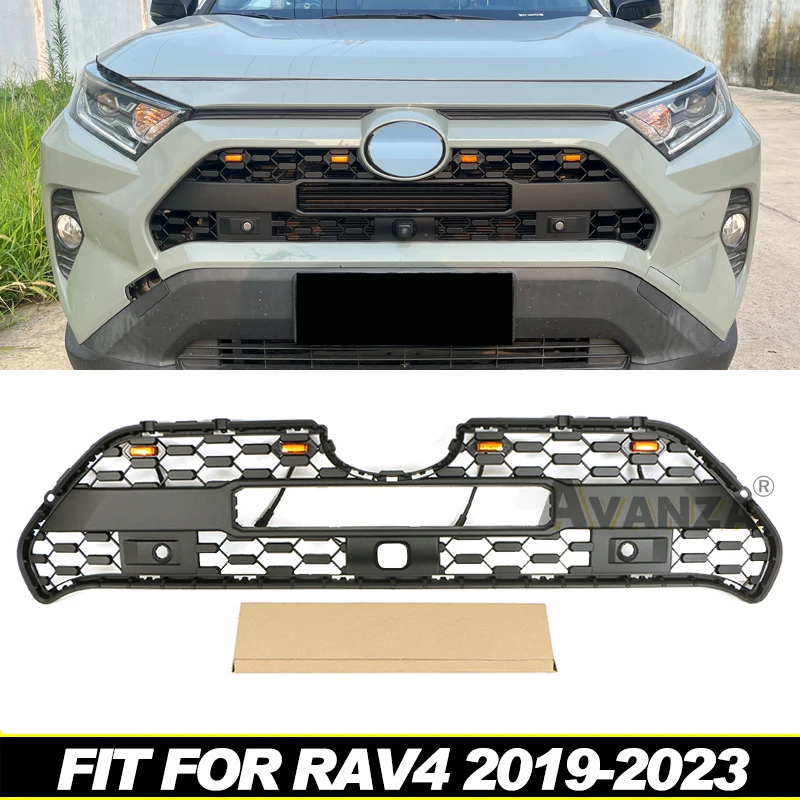 Honeycomb Style Front Grill With LED Light Modification Fits For Toyota RAV4 2019-2023 Racing Grill