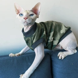 Clothing for Cats Cotton Vest Short Sleeves for Sphynx T-shirt for Devon Rex Green Camouflage Coat for Kittens in Summer Spring