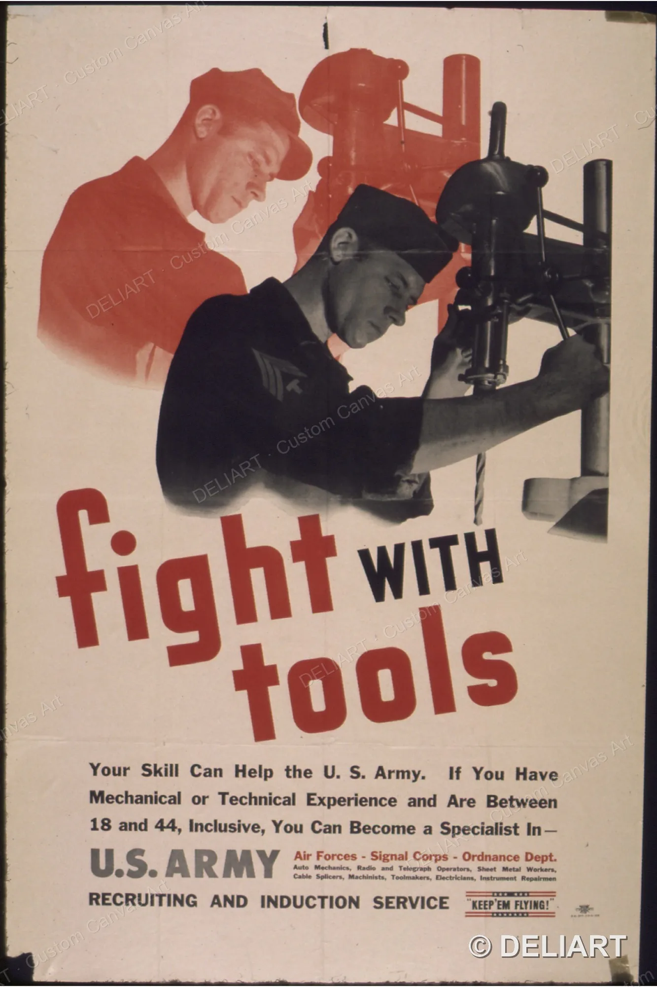 Fight with Tools Vintage WWII Propaganda Canvas Wall Art Poster Print 1940s War Effort Military Home Front Retro Unframed