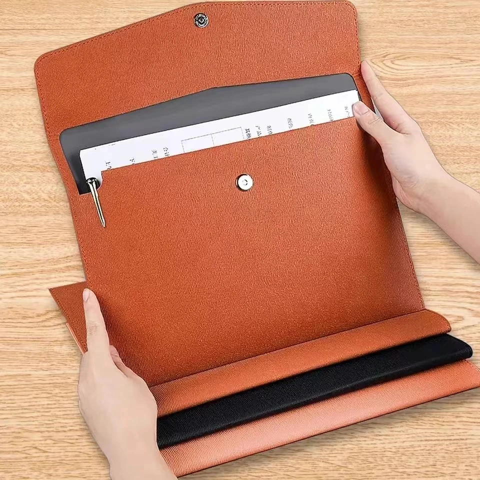 Couro PU Document Organizer, pasta de arquivo, suporte do documento, Organizador de arquivo, Envelope Caso Carteira, Tablet Sleeve com fecho magnético Snap, A4