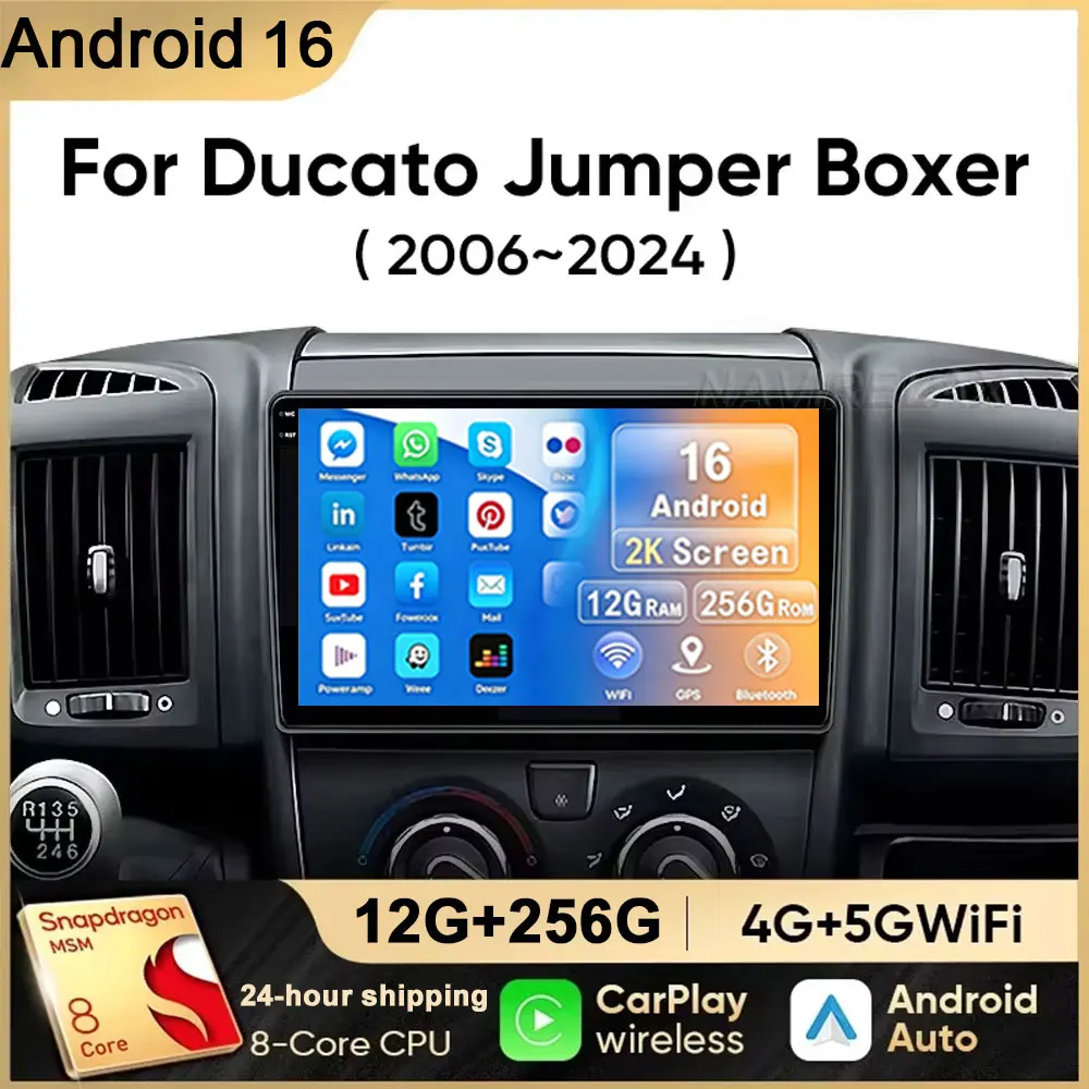 9*Android 16 Car Radio For Fiat Ducato Peugeot Boxer Citroen Jumper 2006 2007 2008 2022 Wireless Carplay Multimedia Android Auto