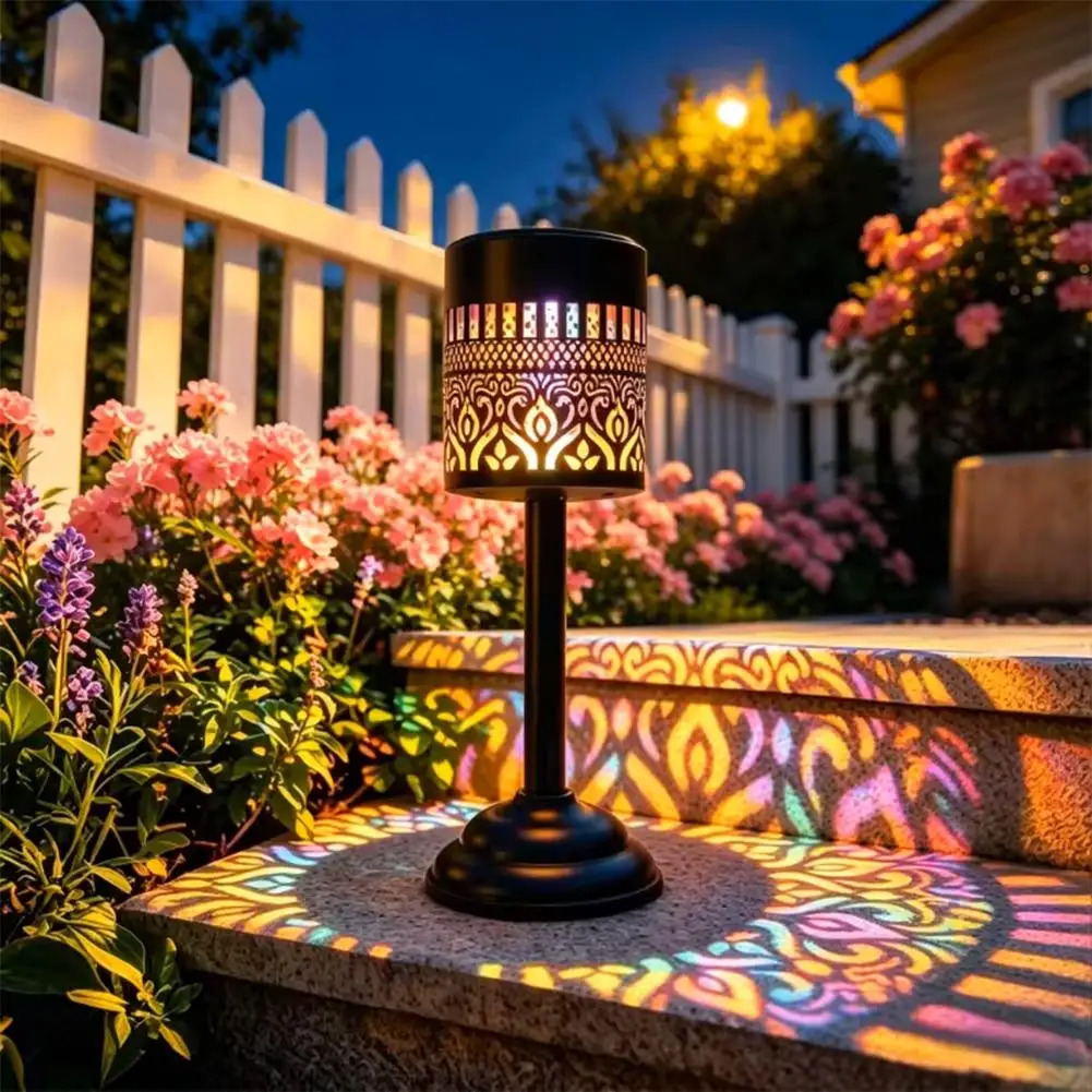 Portable Solar Mandala Garden Light LED Projection Lamp Hollow Out Pattern Outdoor Patio Yard Halloween Christmas Decoration