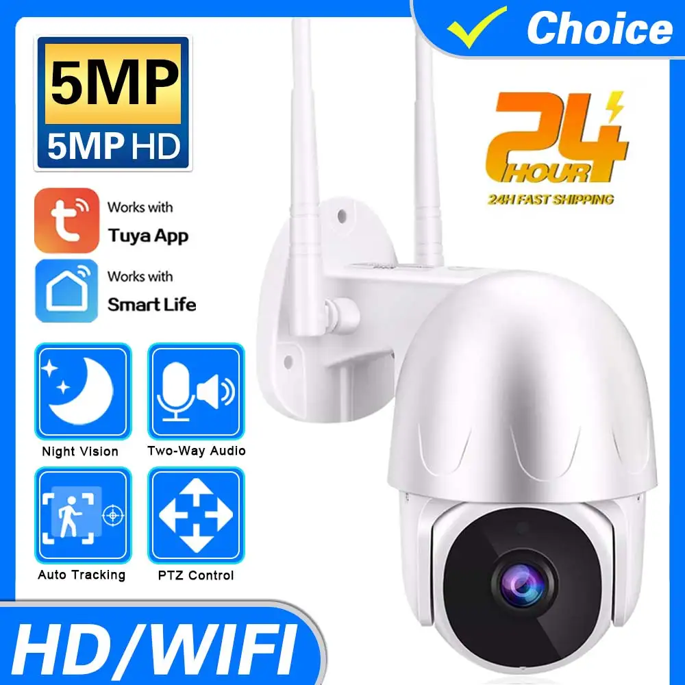 

TUYA 5MP 3.6mm WIFI PTZ IP Camera WiFi Human Detection Two-Way Audio Security Video Surveillance Auto Tracking PTZ IP Camera