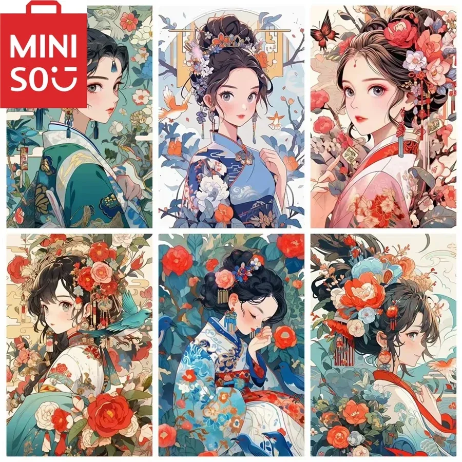 

MINISO картина маслом по номерам в древнем стиле для девочек Hanfu украшение дома живопись настенная спальня декор комнаты подарок рамки