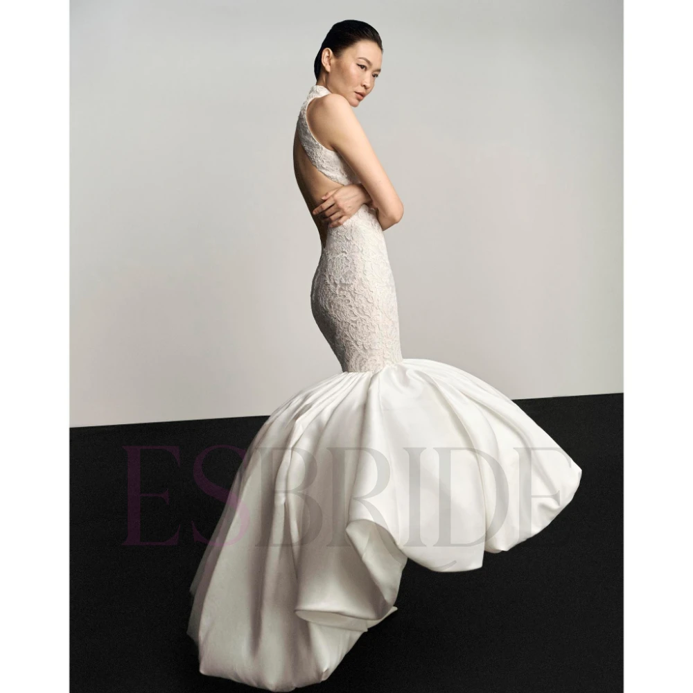 ESBRIDE Abiti da sposa per le spose Abito bianco senza maniche Abito da sposa collo alto Abiti da sposa civili Abiti da sposa personalizzati