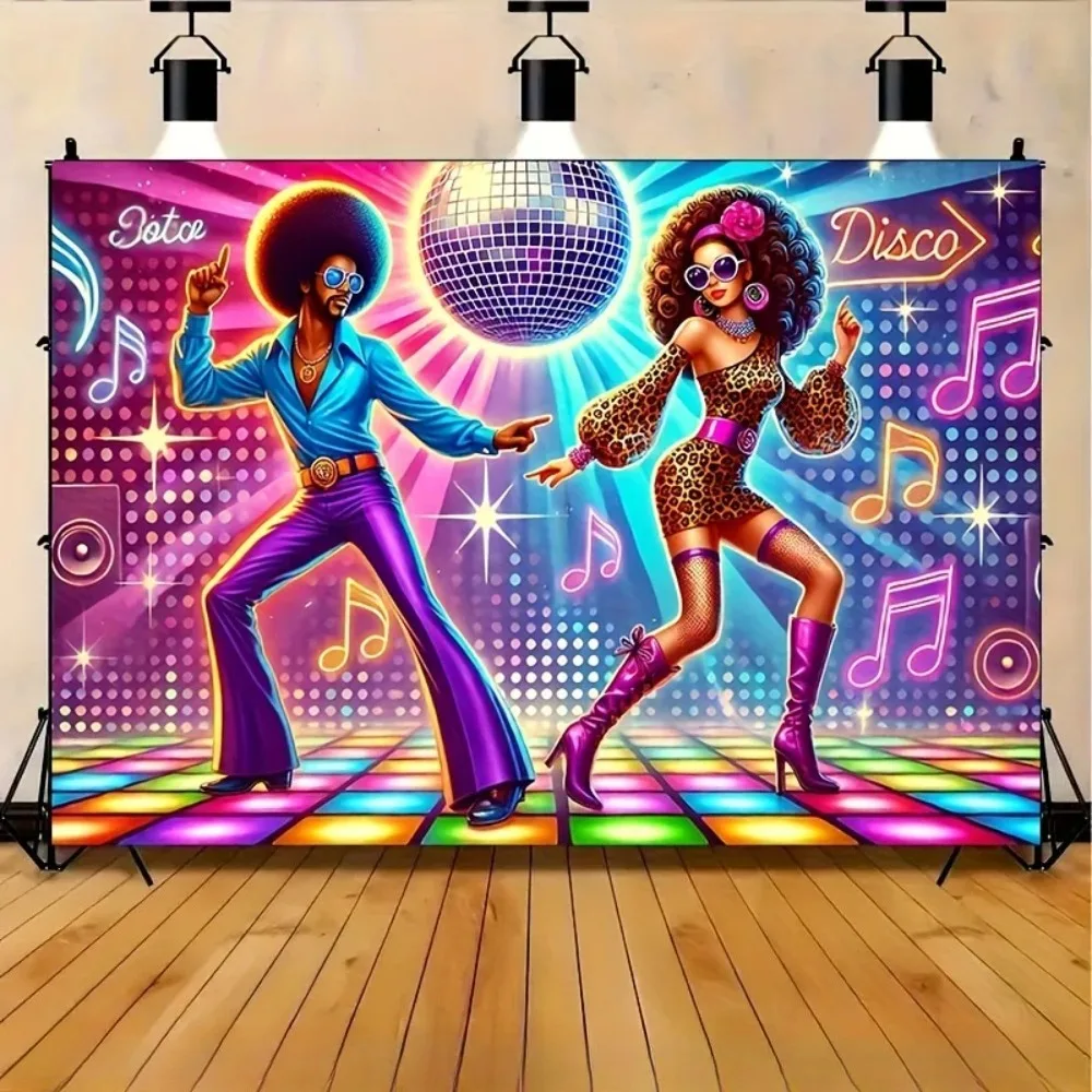 Fashion Couple Disco Energetic Stage Party Banner Background Cloth, Adult Birthday Party Decoration Photography Studio Backdrop