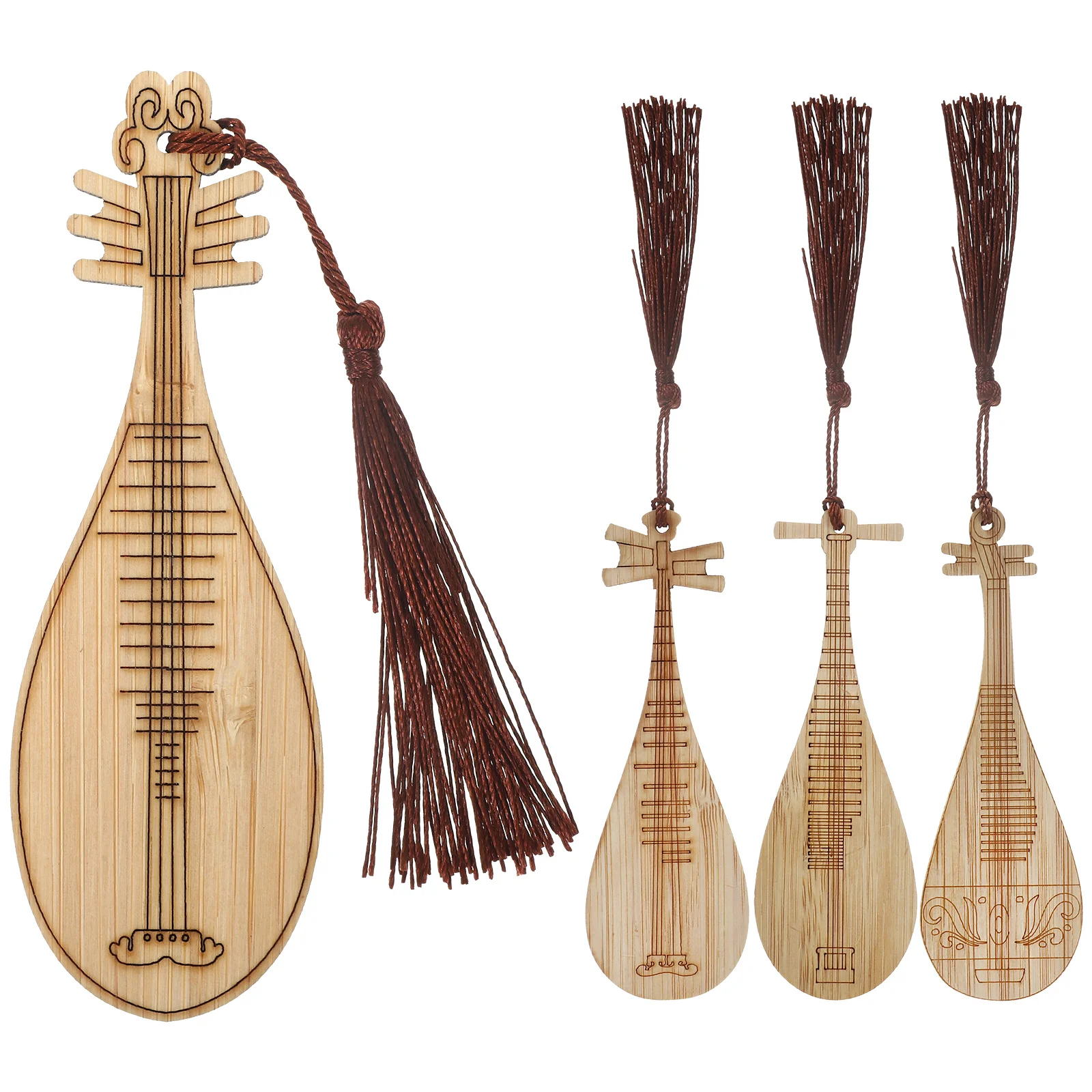 

4 Pcs Pipa Bookmark Tassels Markers for Women Bamboo Bookmarks with Chinese Ancient Costume Wooden