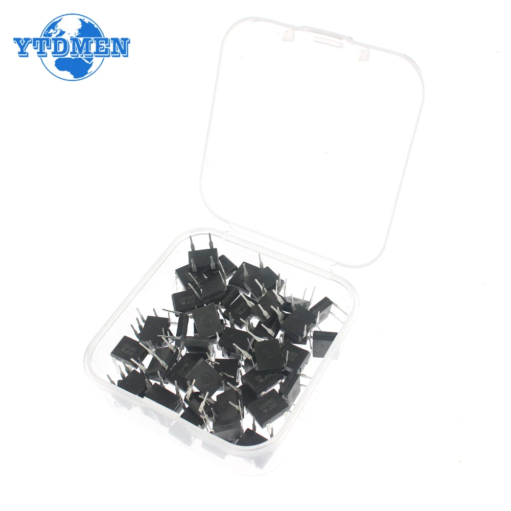 50/100 قطعة DB107 المعدل DIP-4 1A 1000 فولت مراحل واحدة مقومات الجسر الثنائي مكونات إلكترونية مع صندوق