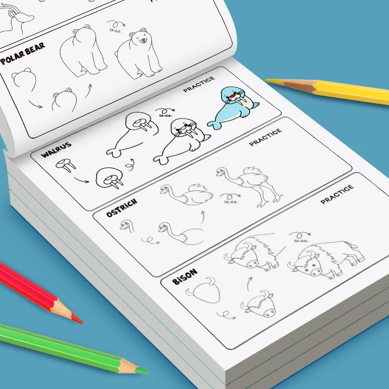 How to Draw Children's Step by Step Zeichenbuch Zero Basic Sketching Tutorial Multi Theme Einfach zu bedienendes lustiges Zeichenarbeitsbuch