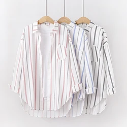 Loose Casual Shirts Women 2023 Spring New Sweet Print Striped Long Sleeve Shirt Female Office Blouses and Tops Ladies Clothes